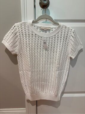 LOFT White Open-Knit Short Sleeve Sweater